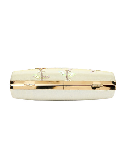 Horra Embellished Party Clutch for Women - Cream