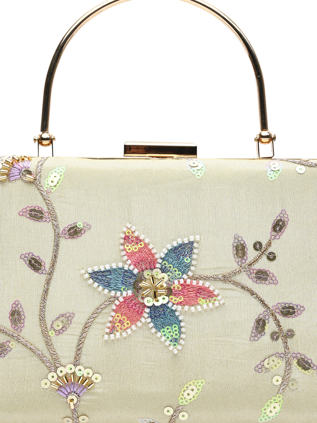 Horra Embellished Party Clutch for Women - Cream