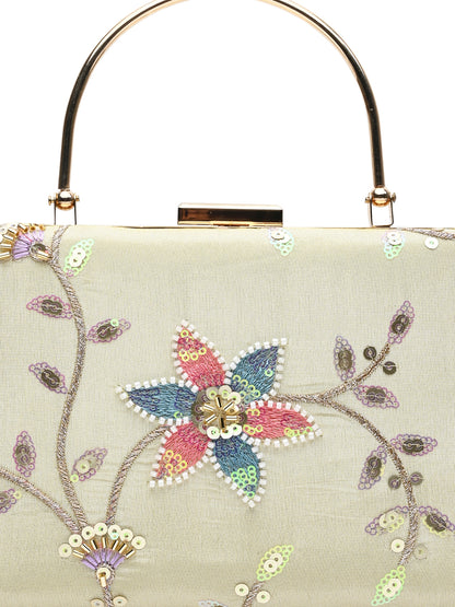 Horra Embellished Party Clutch for Women - Cream