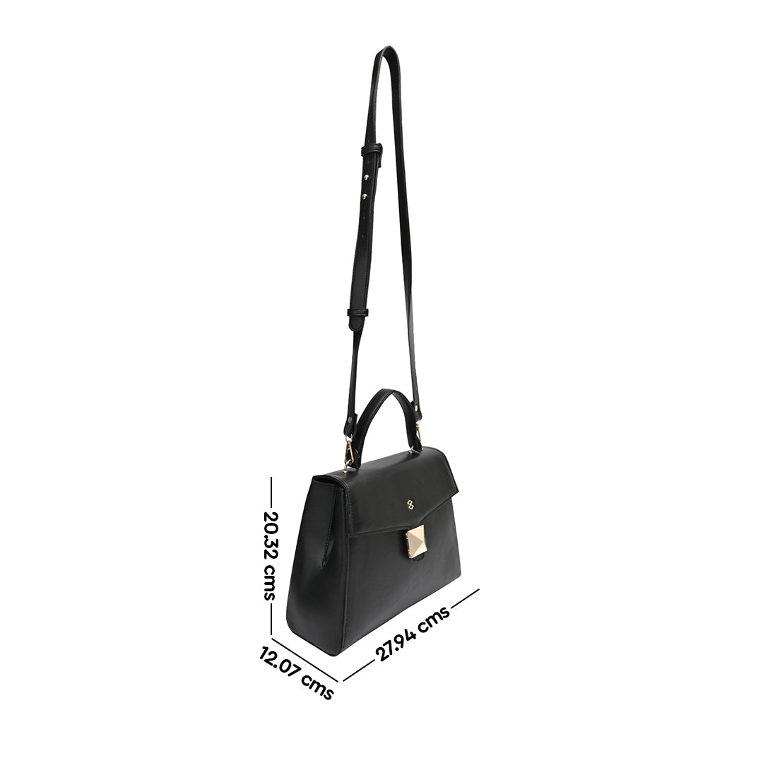 Horra Solid Satchel Bag - Black