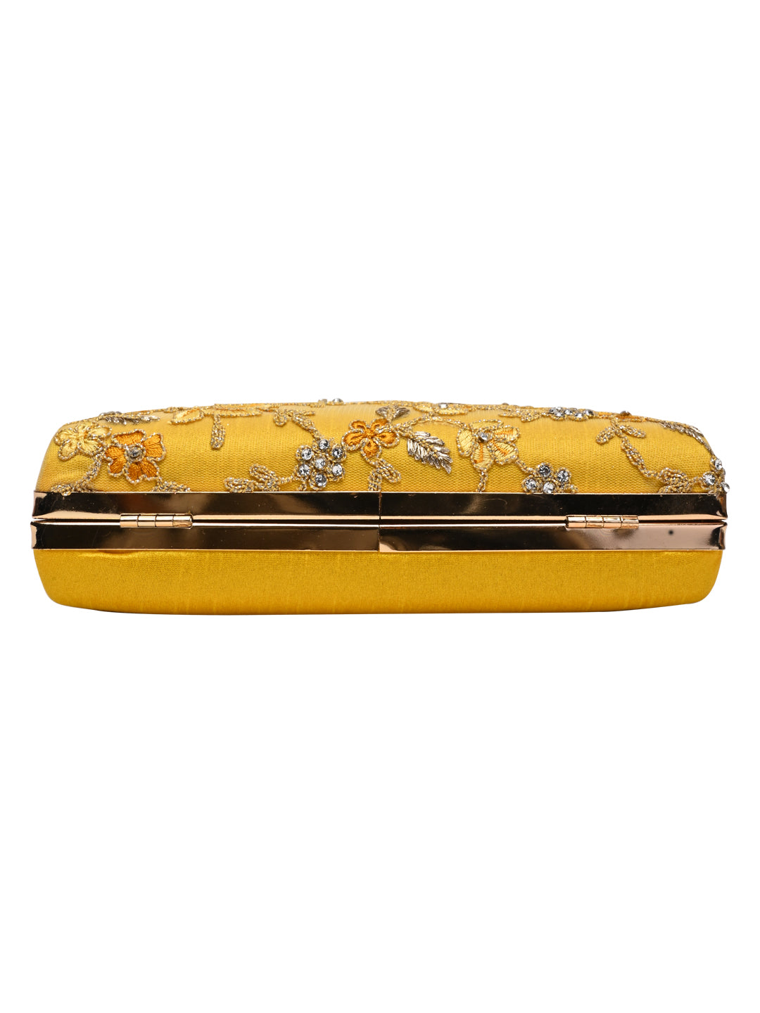 Horra Embellished Silk Clutch - Yellow