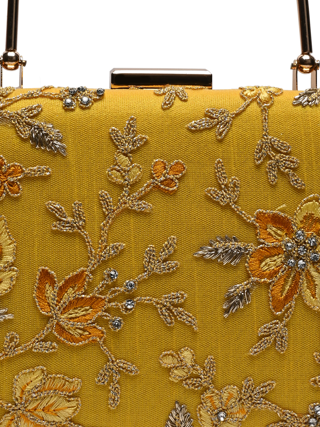 Horra Embellished Silk Clutch - Yellow