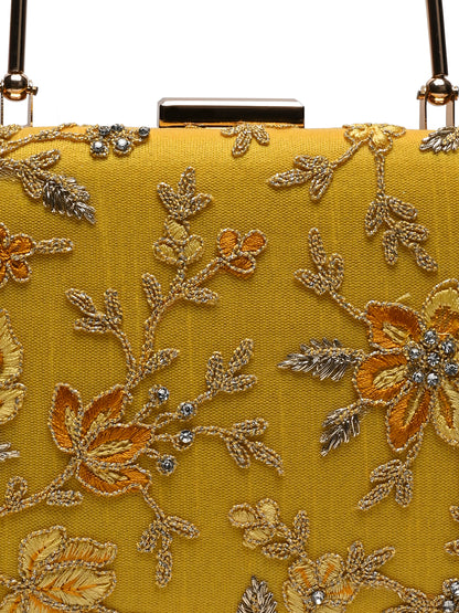 Horra Embellished Silk Clutch - Yellow