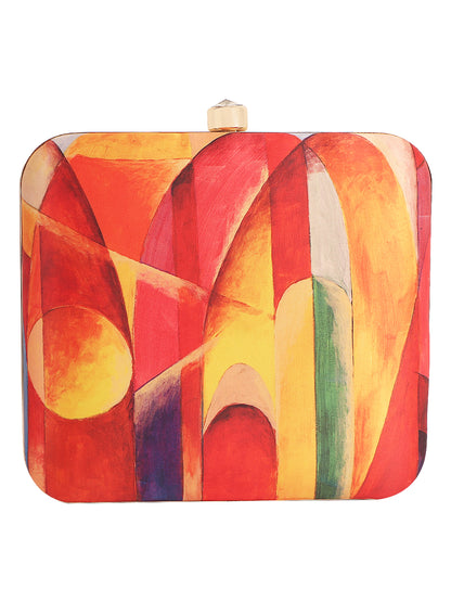 HORRA PRINTED BOX CLUTCH MULTICOLOR WITH DETACHABLE CHAIN