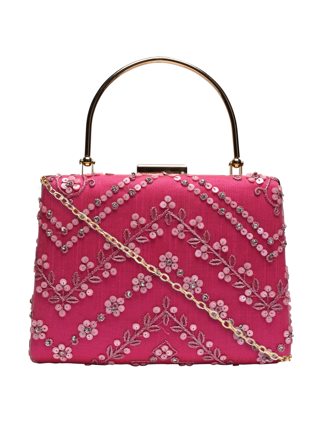 Horra Embellished Silk Clutch - Pink