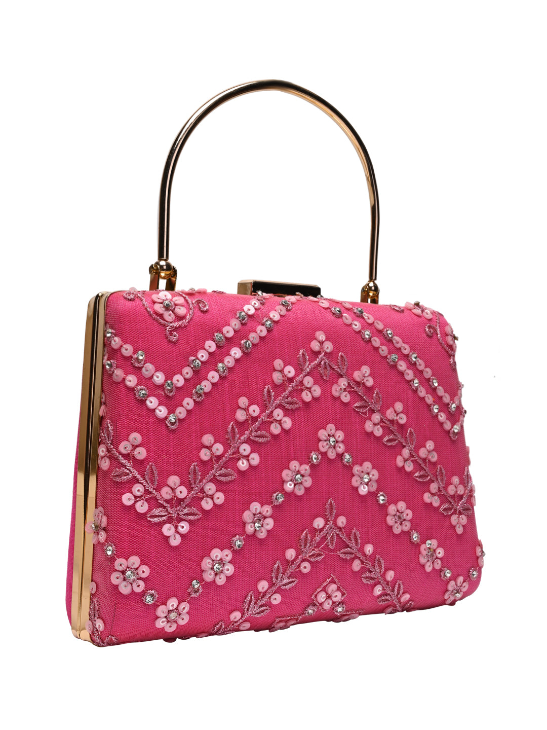 Horra Embellished Silk Clutch - Pink