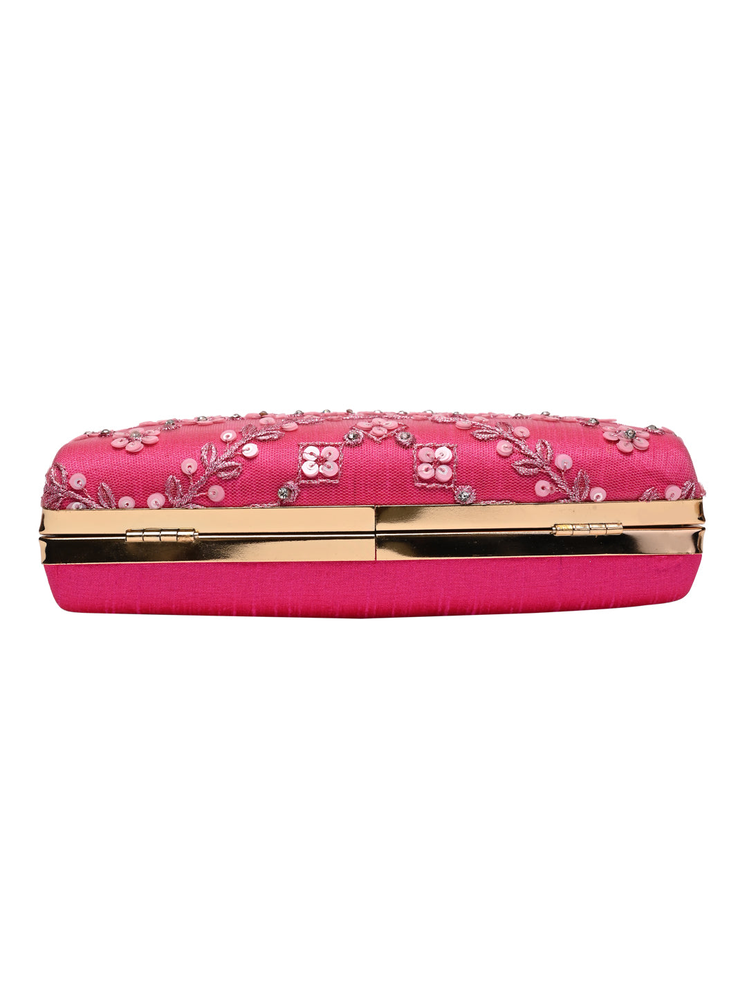 Horra Embellished Silk Clutch - Pink