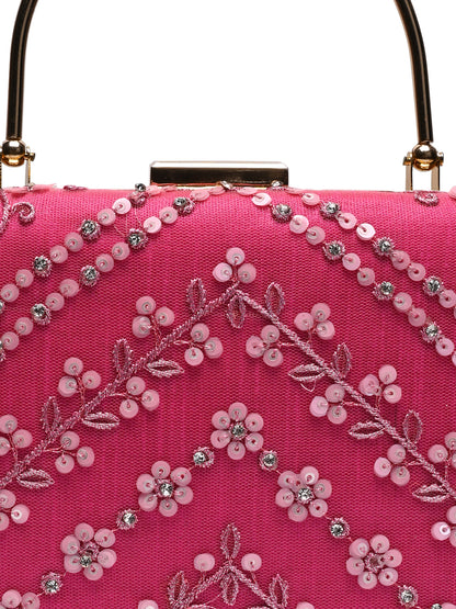 Horra Embellished Silk Clutch - Pink