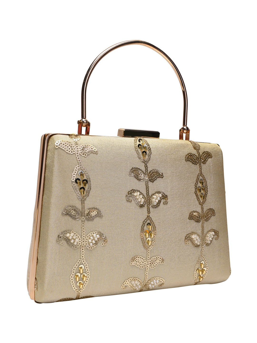 Horra Embellished Silk Party Clutch - Gold