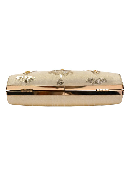 Horra Embellished Silk Party Clutch - Gold