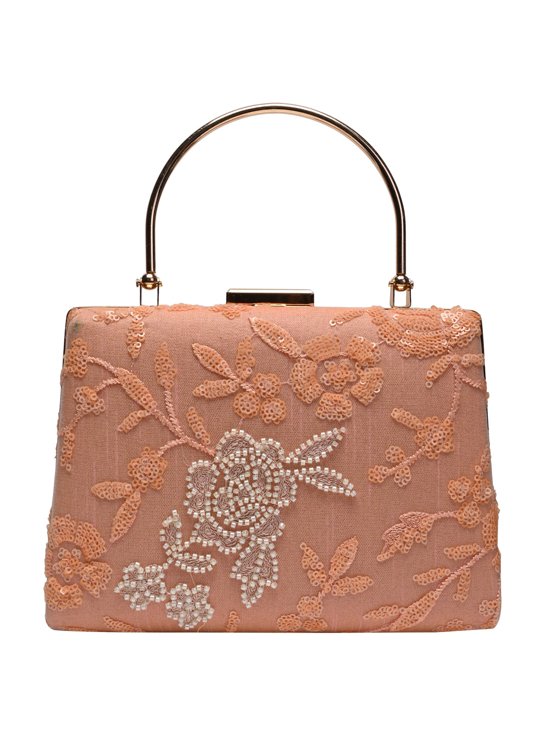 Horra Embellished Silk Clutch - Peach