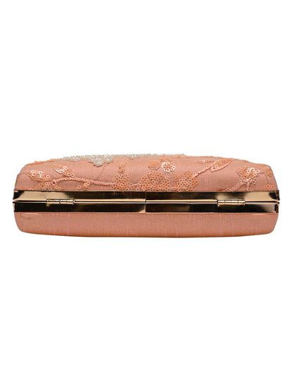 Horra Embellished Silk Clutch - Peach