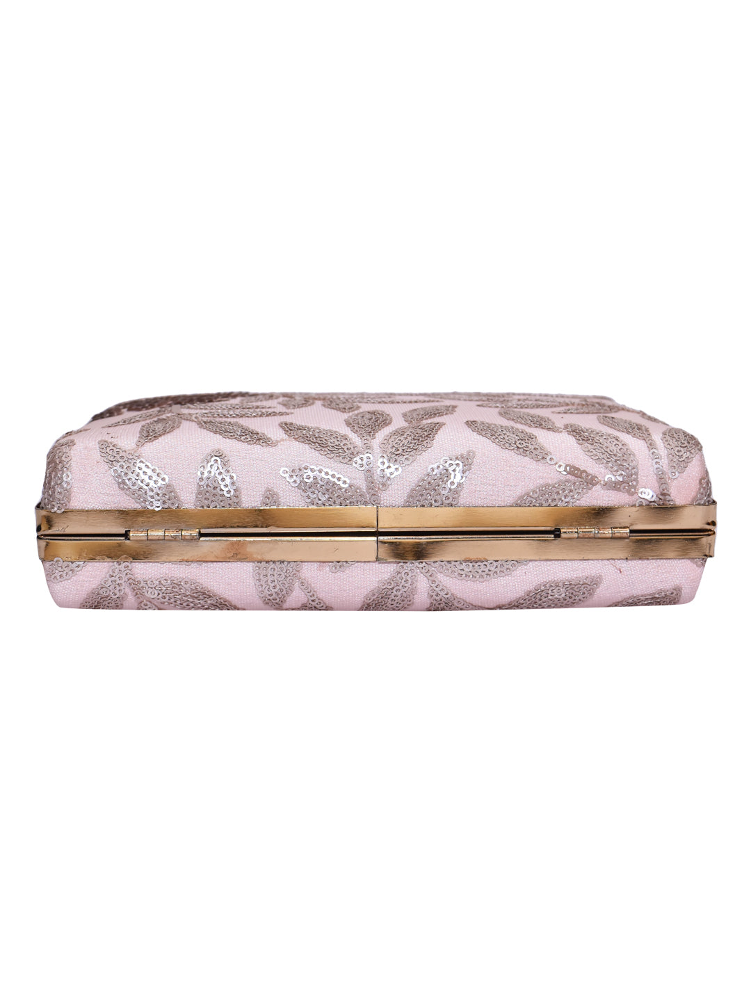 Horra Sequin Leaf Design Casual Clutch with Detachable Chain Sling Pink