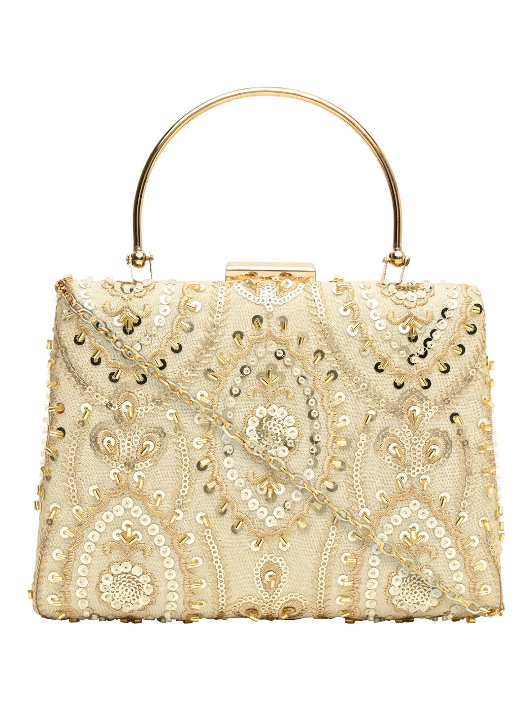 Horra Embellished Silk party Clutch - Light Gold