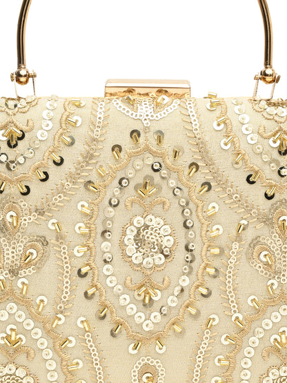 Horra Embellished Silk party Clutch - Light Gold