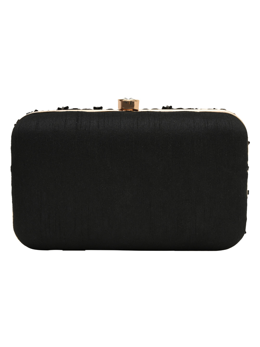 Horra Embellished Sequin Silk Party Clutch - Black