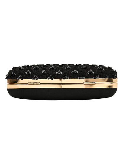 Horra Embellished Sequin Silk Party Clutch - Black