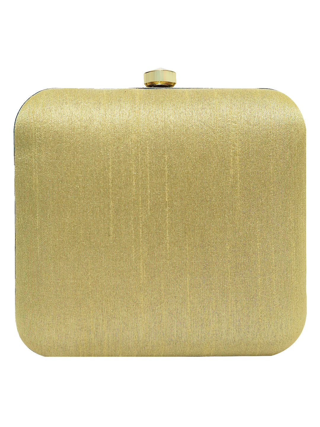 HORRA EMBROIDERED BOX CLUTCH LIGHT GOLD WITH DETACHABLE CHAIN