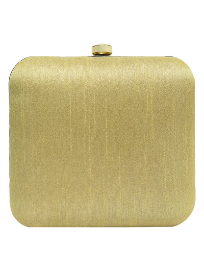 HORRA EMBROIDERED BOX CLUTCH LIGHT GOLD WITH DETACHABLE CHAIN