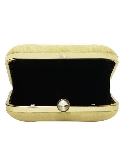 HORRA EMBROIDERED BOX CLUTCH LIGHT GOLD WITH DETACHABLE CHAIN