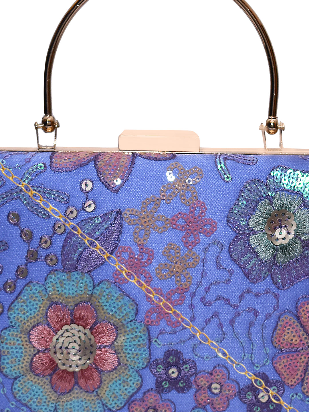 Horra Sequin Embellished Casual Clutch with Detachable Chain Sling Blue