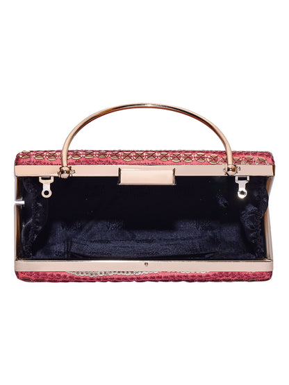 HORRA SEQUIN EMBROIDERY AND MIRROR WORK PARTY CLUTCH WITH HANDLE AND DETACHABLE CHAIN