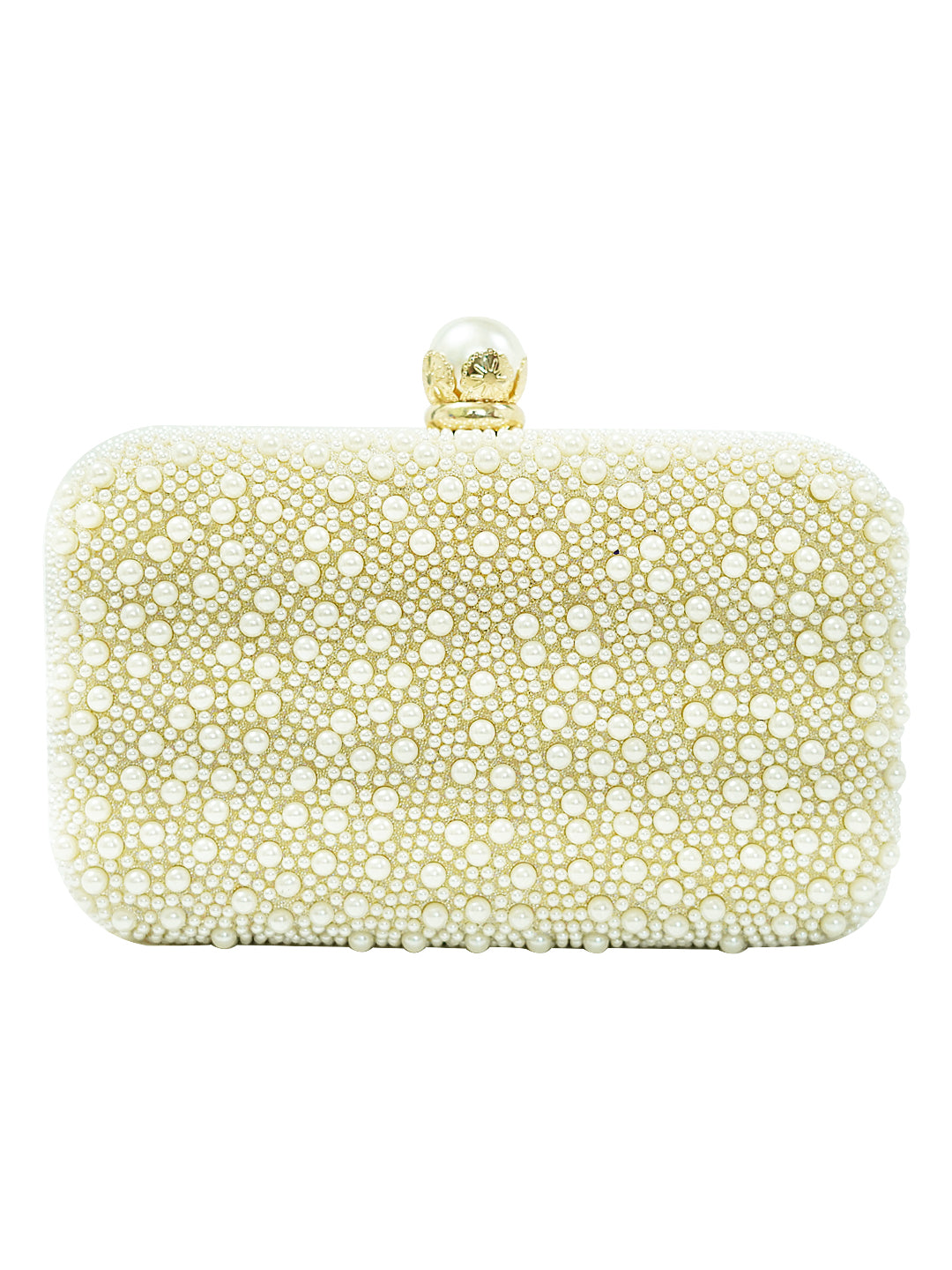 HORRA PEARL DESIGN PARTY CLUTCH WITH DETACHABLE CHAIN CREAM