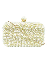 HORRA PEARL PATTERNED PARTY CLUTCH WITH DETACHABLE CHAIN CREAM