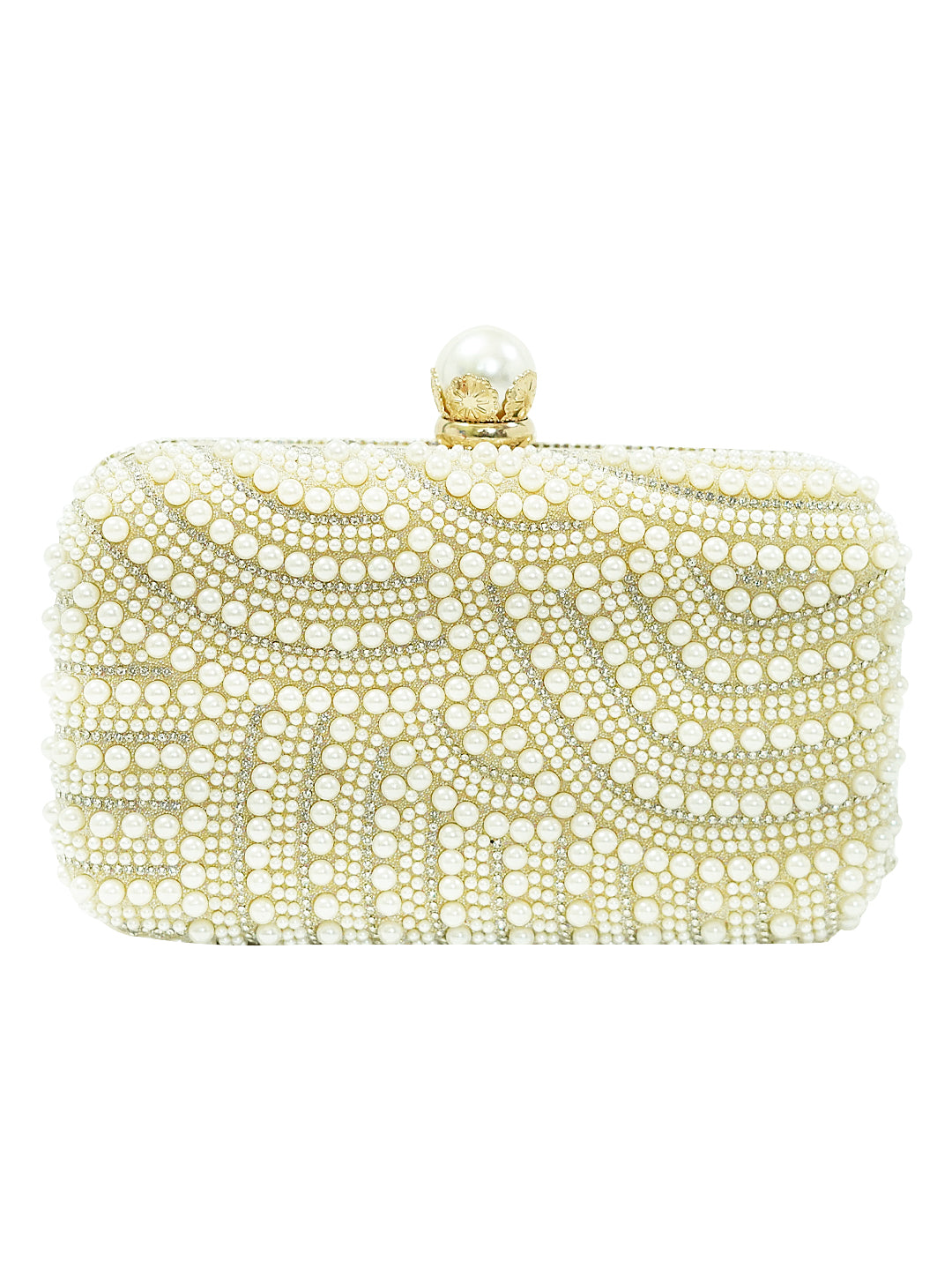 HORRA PEARL PATTERNED PARTY CLUTCH WITH DETACHABLE CHAIN CREAM