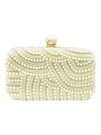 HORRA PEARL PATTERNED PARTY CLUTCH WITH DETACHABLE CHAIN CREAM