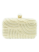 HORRA PEARL PATTERNED PARTY CLUTCH WITH DETACHABLE CHAIN CREAM