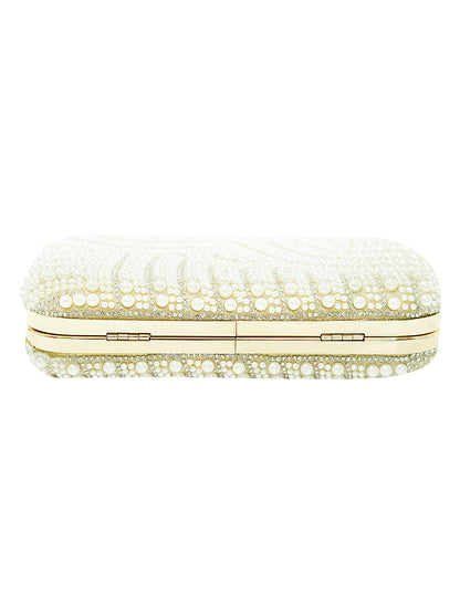 HORRA PEARL PATTERNED PARTY CLUTCH WITH DETACHABLE CHAIN CREAM