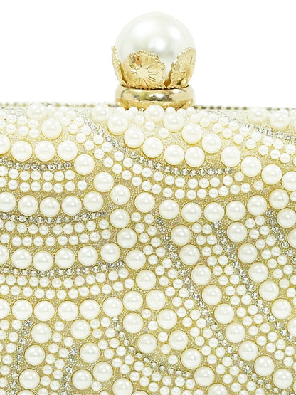 HORRA PEARL PATTERNED PARTY CLUTCH WITH DETACHABLE CHAIN CREAM