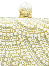 HORRA PEARL PATTERNED PARTY CLUTCH WITH DETACHABLE CHAIN CREAM