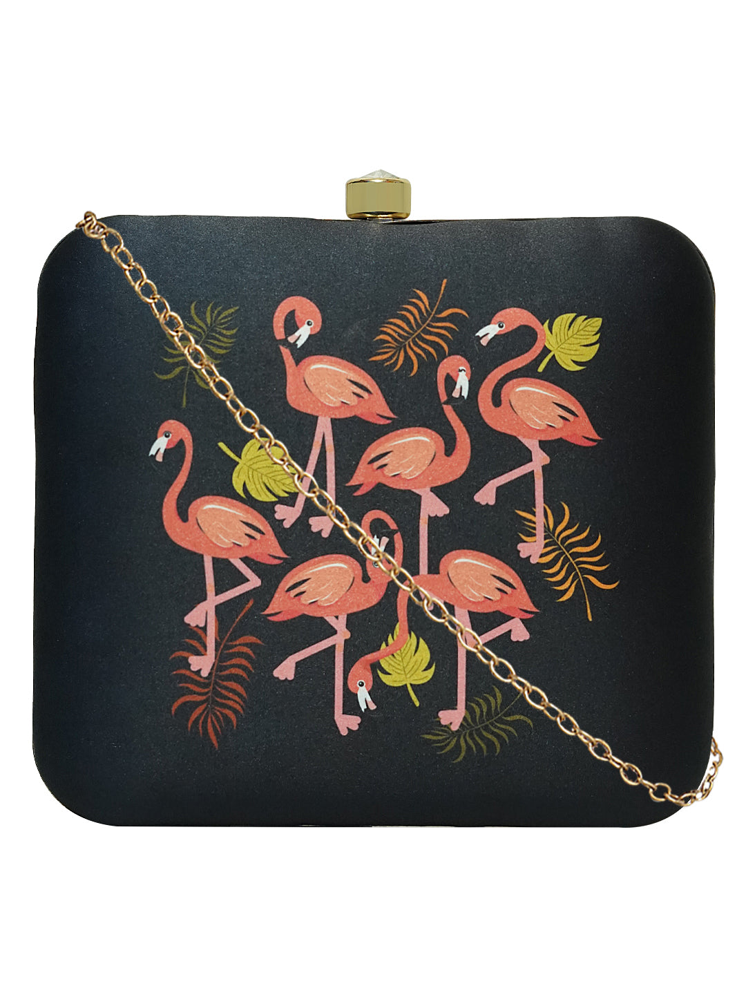 HORRA SWAN PRINTBOX CLUTCH BLACK WITH DETACHABLE CHAIN