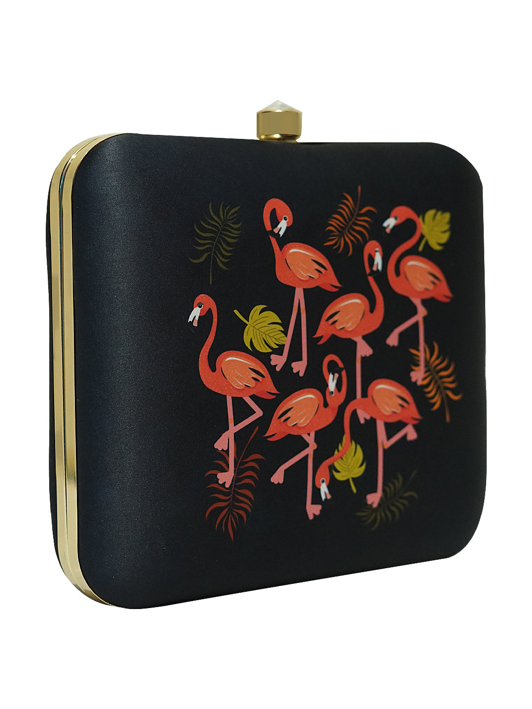 HORRA SWAN PRINTBOX CLUTCH BLACK WITH DETACHABLE CHAIN