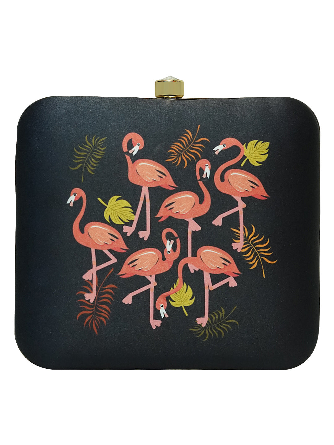 HORRA SWAN PRINTBOX CLUTCH BLACK WITH DETACHABLE CHAIN