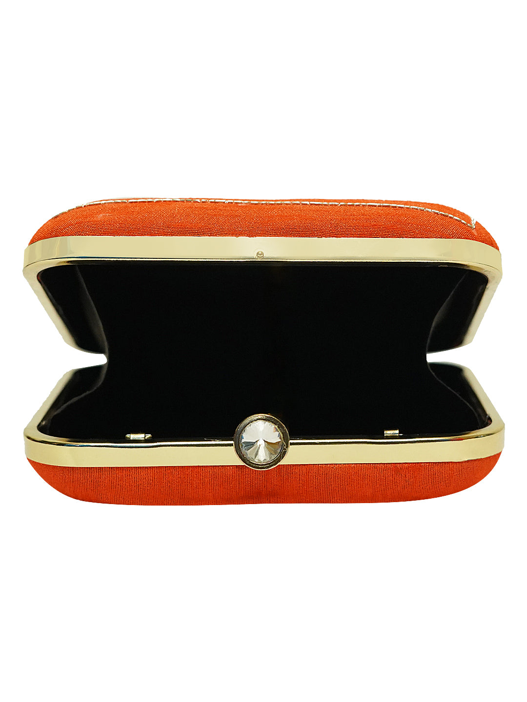 HORRA ZARI WORK BOX CLUTCH ORANGE WITH DETACHABLE CHAIN