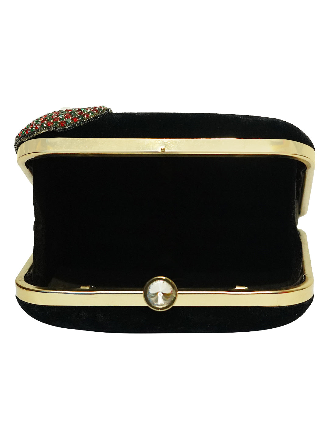 HORRA VELVET STONE WORK BOX CLUTCH BLACK WITH DETACHABLE CHAIN