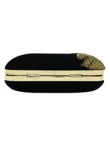 HORRA VELVET STONE WORK BOX CLUTCH BLACK WITH DETACHABLE CHAIN