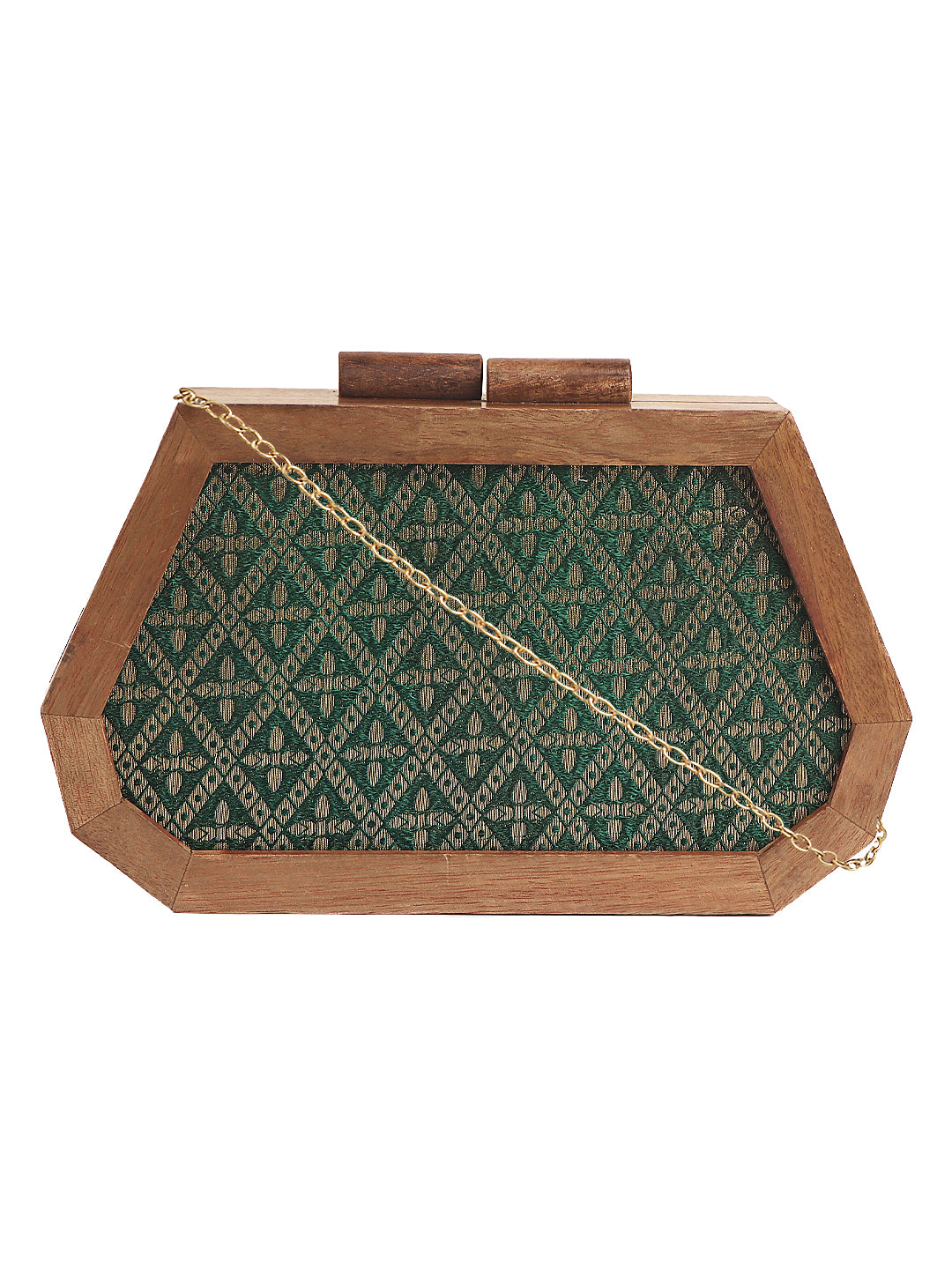 HORRA ZARI WORK WOODEN BOX CLUTCH MAROON WITH DETACHABLE CHAIN