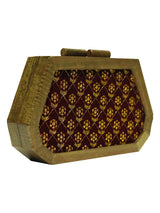 HORRA ZARI WORK WOODEN BOX CLUTCH MAROON WITH DETACHABLE CHAIN