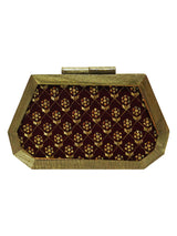 HORRA ZARI WORK WOODEN BOX CLUTCH MAROON WITH DETACHABLE CHAIN