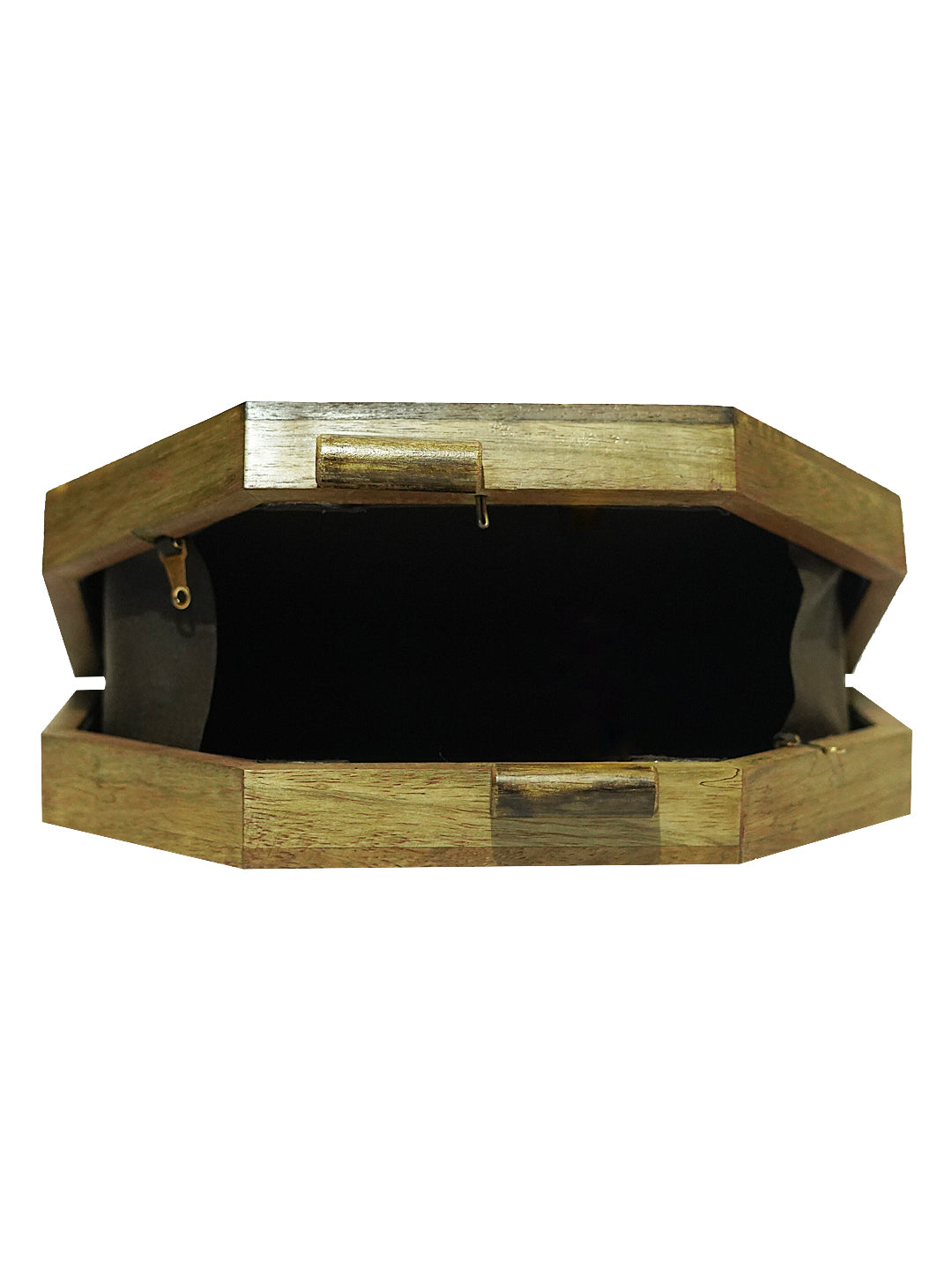 HORRA ZARI WORK WOODEN BOX CLUTCH BLACK WITH DETACHABLE CHAIN