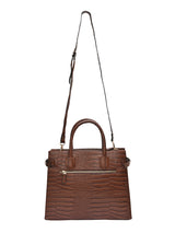 Horra Structured Croco Handbag with Detachable Sling Strap - Brown