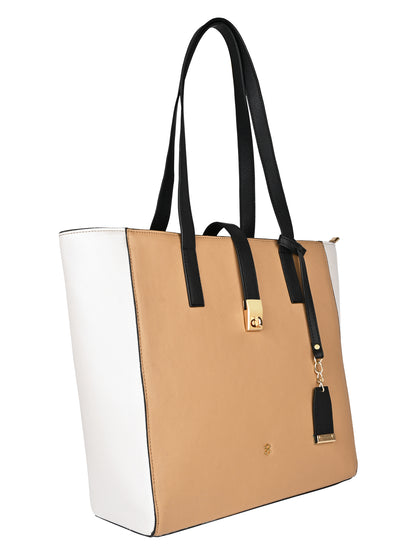 Horra Color blocked Casual Handbag for Women -Beige