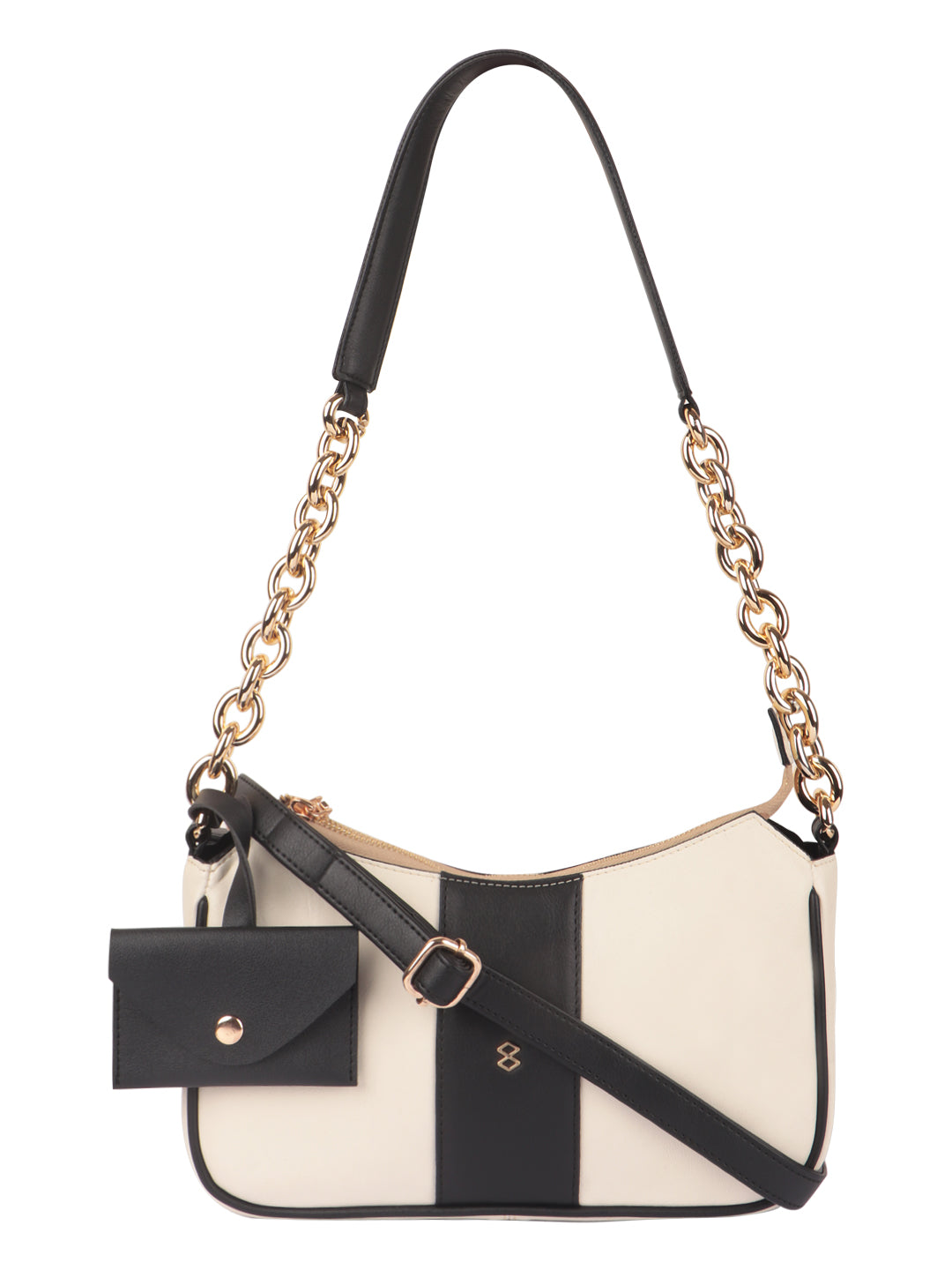 HORRA BLACK AND WHITE CASUAL CROSSBODY SLING BAG WITH DETACHABALE STRAP