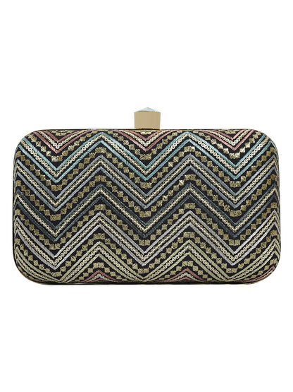 HORRA ZIG ZAG PARTY CLUTCH WITH DETACHABLE CHAIN SLING