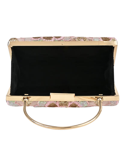 HORRA SEQUIN FLOWER DESIGN PARTY CLUTCH WITH HANDLE AND DETACHABLE CHAIN SLING