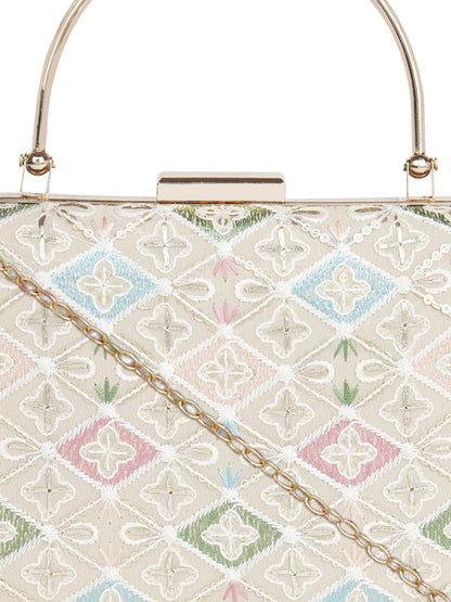 HORRA EMBROIDERY PARTY CLUTCH WITH HANDLE AND DETACHABLE CHAIN SLING